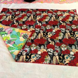 Tapestry Small Blanket Hand Embellished Sugar Skulls Cactus Hand Crocheted